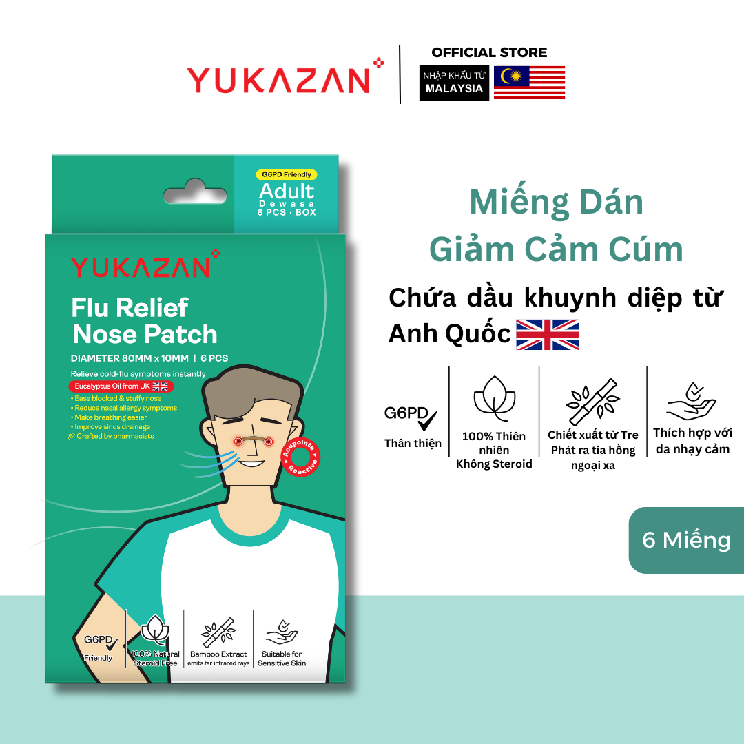 Miếng Dán Giảm Cảm Cúm Yukazan Cho Trẻ Em - Hộp 6 Miếng - Giảm Nghẹt Mũi - Giảm Cảm Cúm