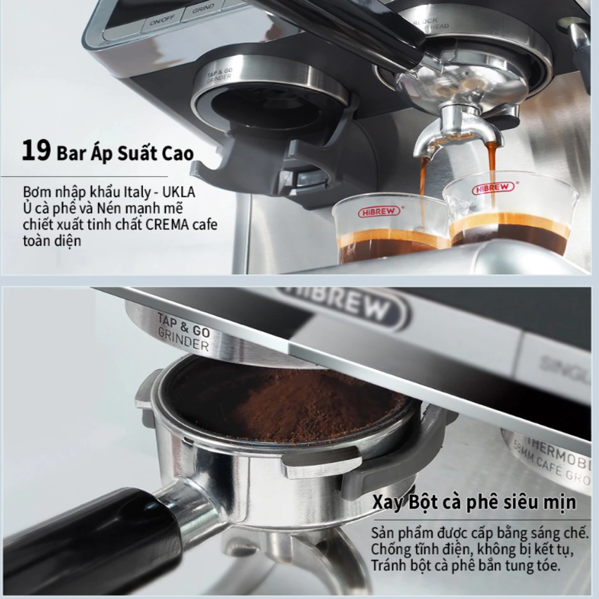 Máy pha cà phê Espresso chuyên nghiệp 3 trong 1 thương hiệu cao cấp HiBREW CM5020 áp suất 20 bar - Hàng Nhập Khẩu