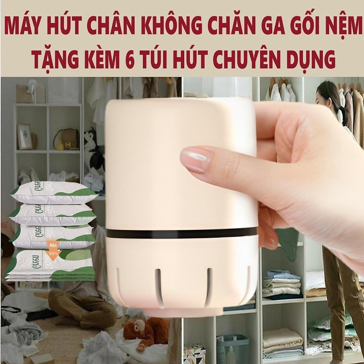 Máy Hút Chân Không Quần Áo Chăn Màn Tặng Kèm 6 Túi Hút Chuyên Dụng Chống Ẩm Mốc Bụi, Bảo Quản Quần Áo Chăn Gối Mền