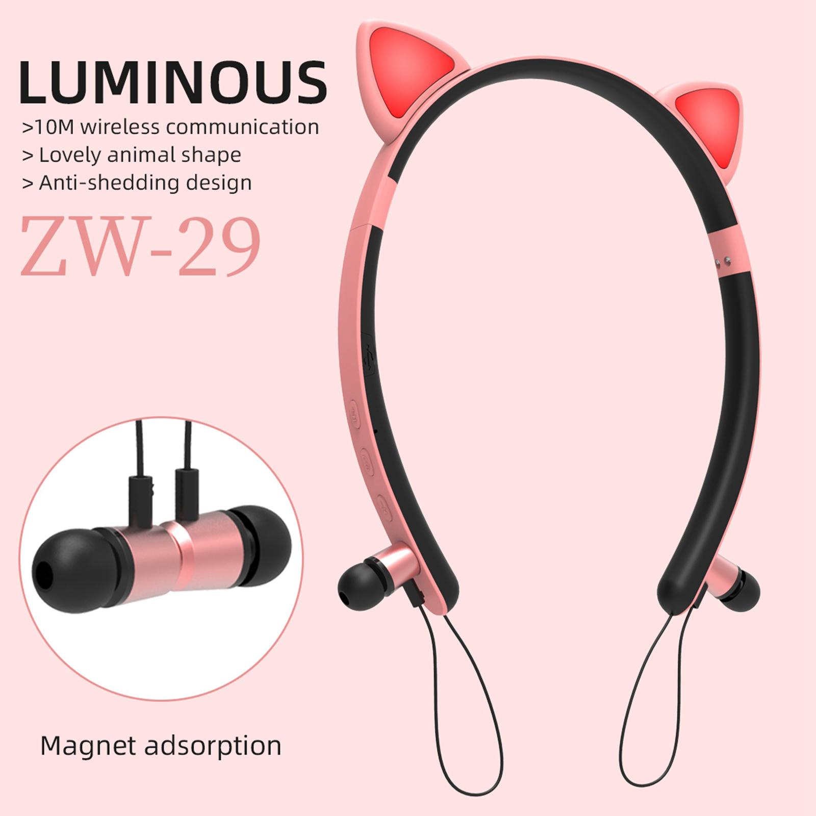 Cat Ear Bluetooth Headphones Wireless in Ear Headsets with Microphone LED Light for Girls Boys