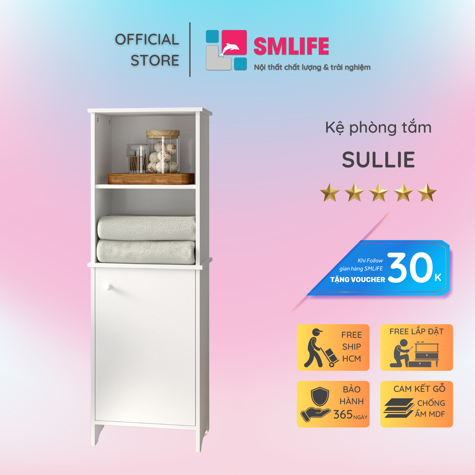 Tủ phòng tắm gỗ hiện đại SMLIFE Sullie | Gỗ MDF dày 17mm chống ẩm | D40xR30xC120cm