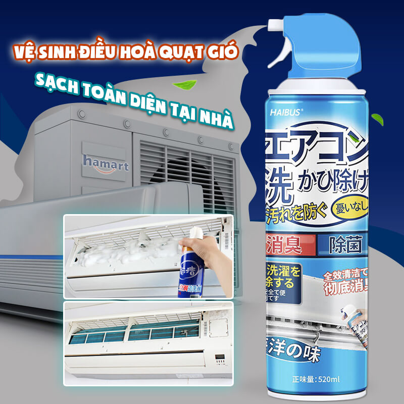 Chai Xịt Vệ Sinh Điều Hoà 520ML Khử Mùi Tạo Bọt Tẩy Rửa Vệ Sinh Dàn Máy Lạnh Quạt Làm Mát Tại Nhà Hiệu Quả - Hàng Chính Hãng