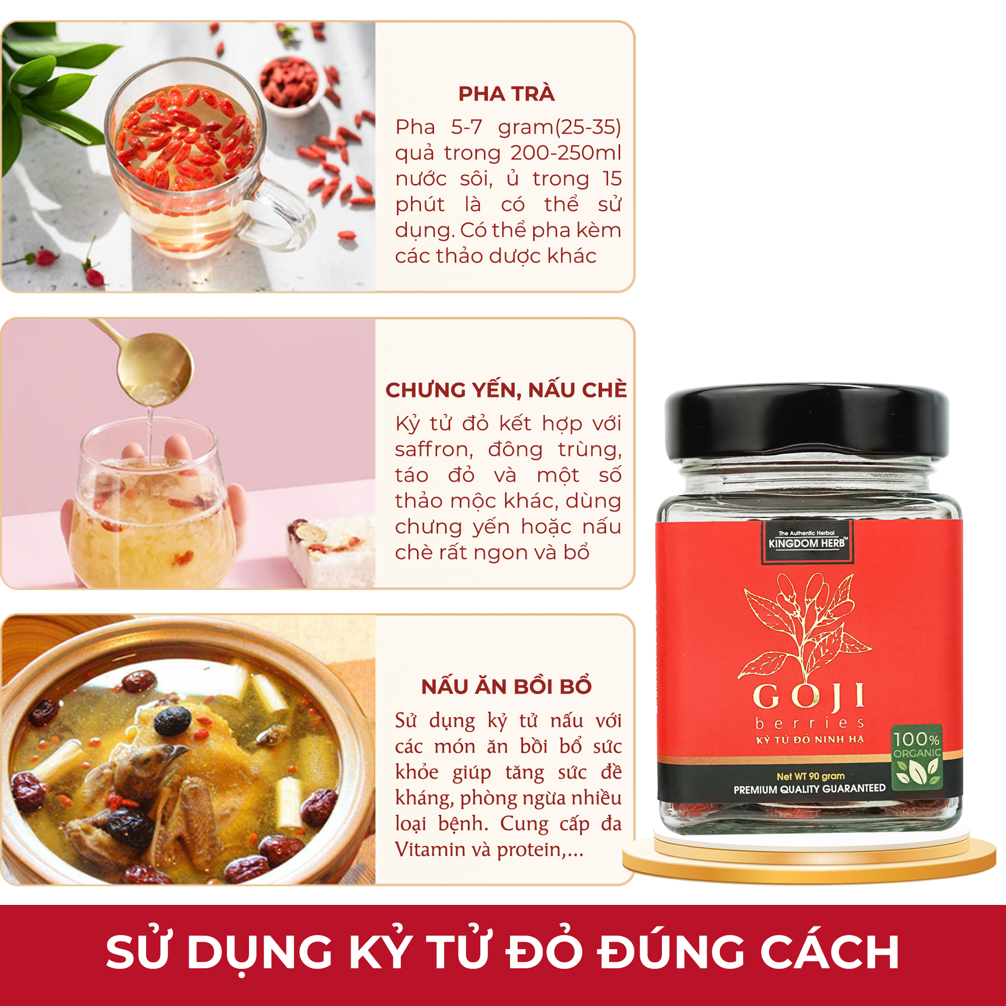 Kỷ tử organic Ninh Hạ Kingdom Herb chính hãng thượng hạng hộp 90g - KQ