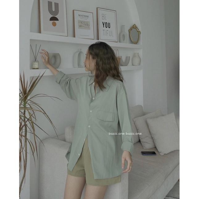Sơmi đuôi tôm cách điệu dáng rộng oversize