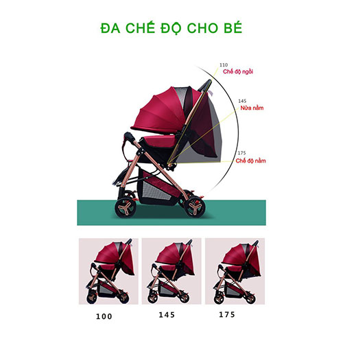 Xe đẩy cho bé HUAYING ,Xe đẩy em bé 2 chiều 3 tư thế màu đỏ,màu xanh,màu kaki,màu hồng