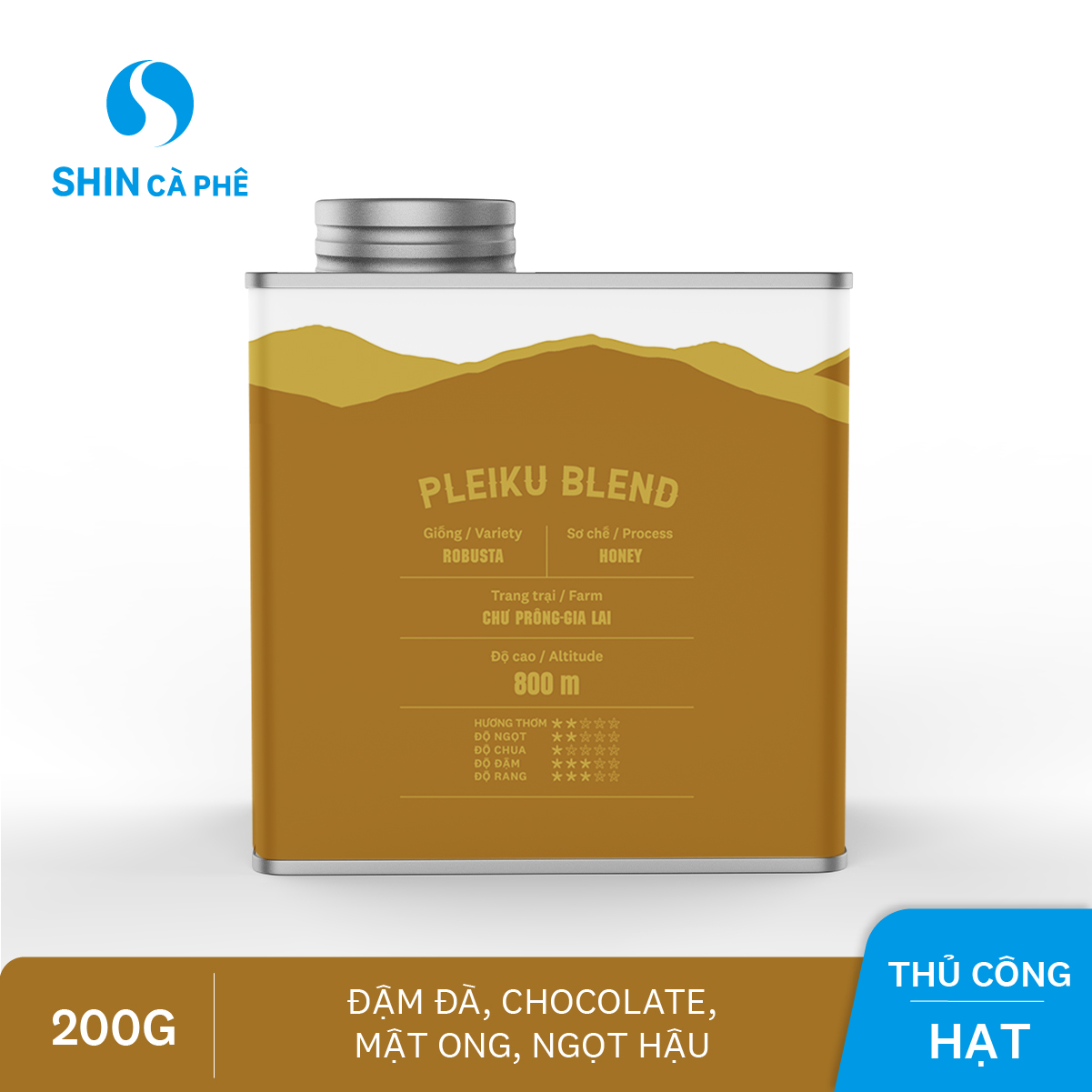 SHIN Cà Phê_Cà phê thủ công Pleiku Blend hộp thiếc 200g