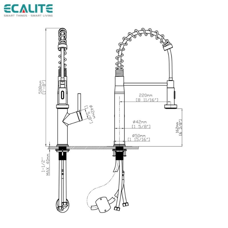 Vòi Rửa Chén Nóng Lạnh Pull-out Ecalite EF-K541C - Có Dây Rút - Điều Chỉnh Tia Nước - Đồng Mạ Chrome Cực Đẹp - Hàng Chính Hãng