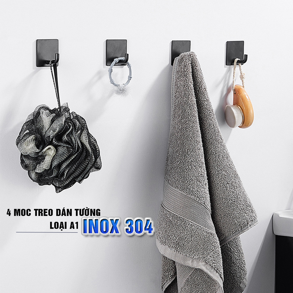 Combo 4 móc treo loại A1 màu đen, Inox 304, SUS304 dùng miếng dính dán tường không cần khoan, xắp xếp treo đồ đạc gọn gàng, tiết kiệm không gian, đồ dùng gia đình, Dan House 311-A1-4