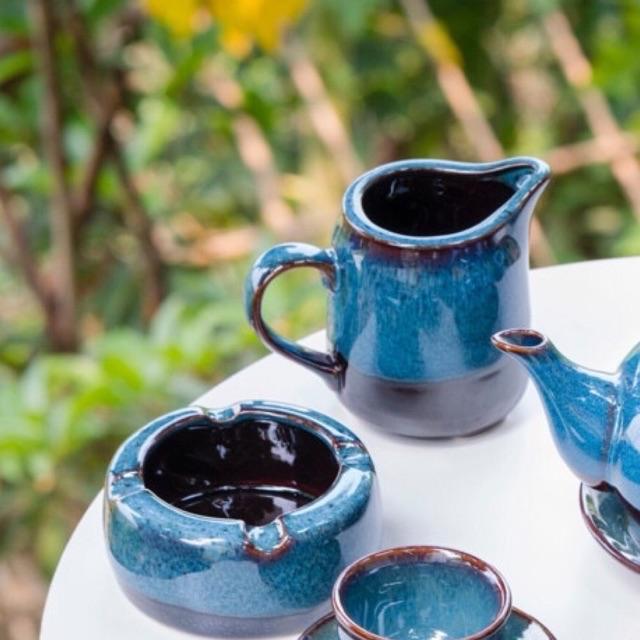 Ấm chén men hoả biến xanh cổ điển TL01