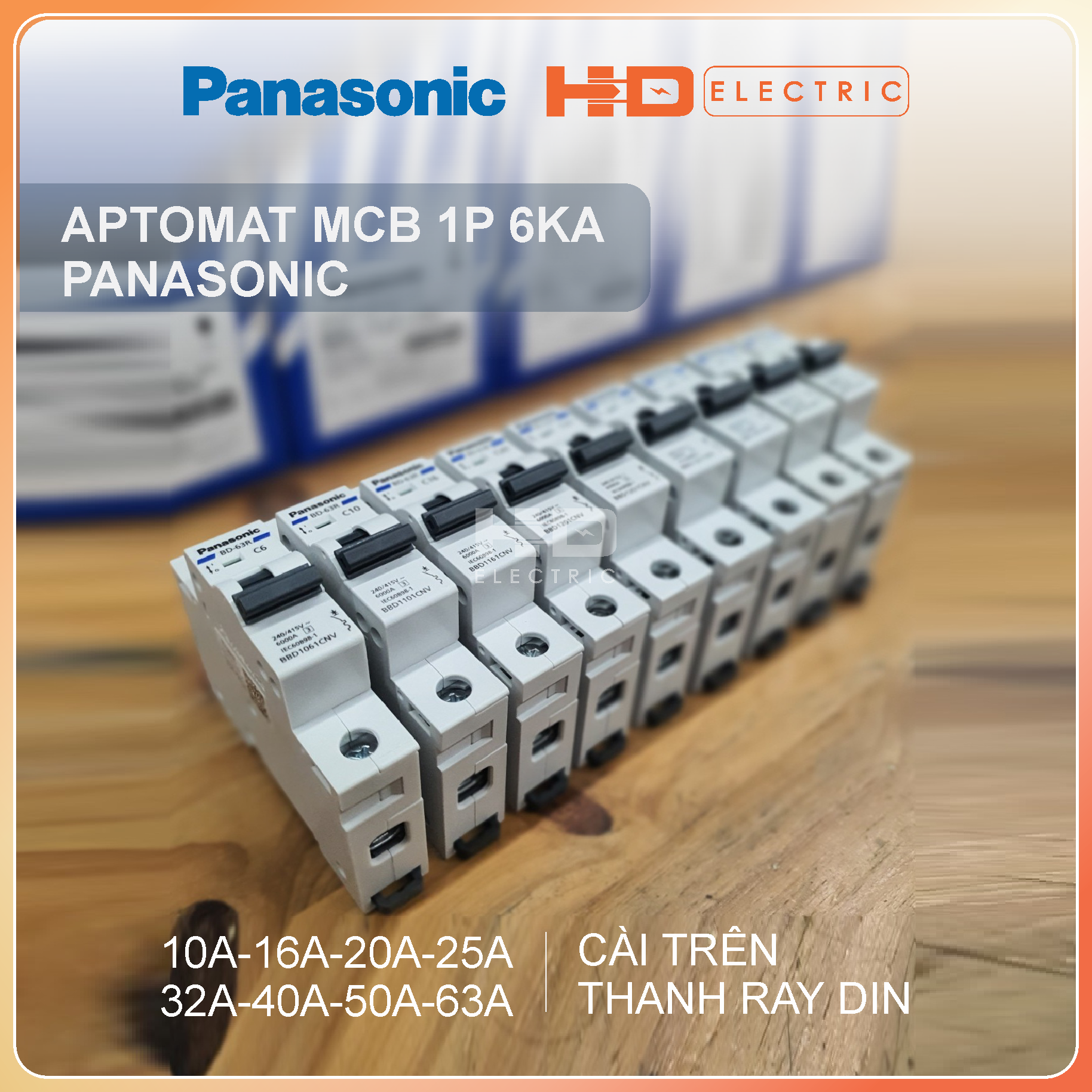 Át tép Aptomat MCB 1P 2P Panasonic 10A 16A 20A 25A 32A 40A 50A 63A 6kA