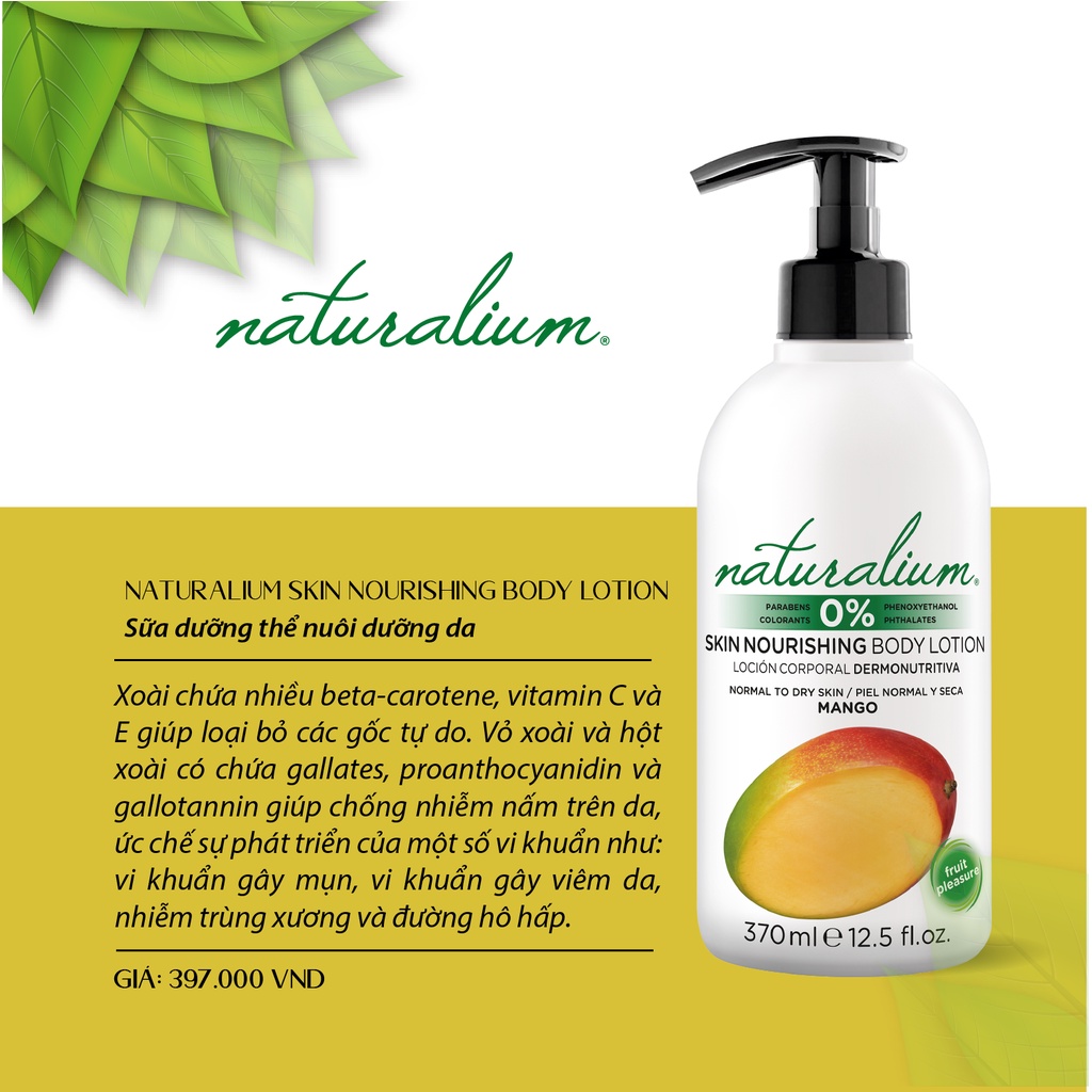 Sữa dưỡng thể NATURALIUM Skin Nourishing Body Lotion hương xoài 370ml dưỡng da, chống nhiễm nấm da