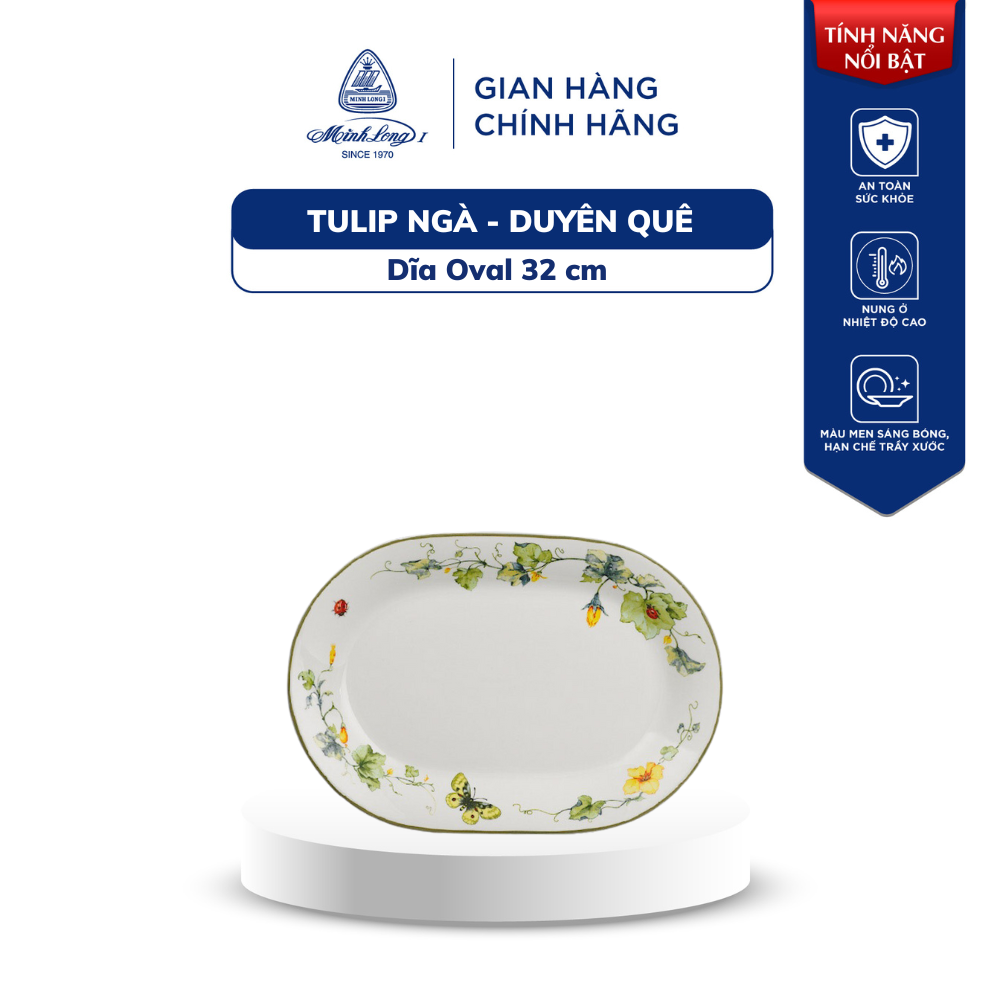 Dĩa Oval Sứ Minh Long 32 cm - Tulip ngà - Duyên Quê