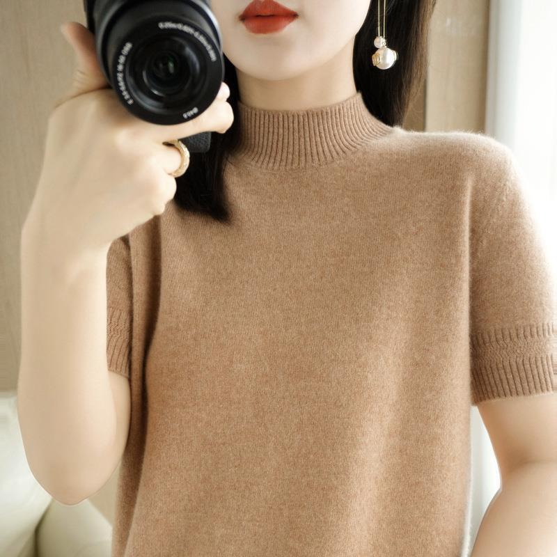 Áo len mongtoghi nữ cổ 3 phân ngắn tay hiện đại trẻ trung len dệt kim mềm mịn co giãn dán mã VAA0485