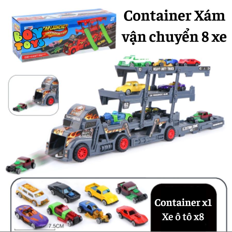 Hộp đồ chơi xe Container 3 tầng vận chuyển 8 xe cho bé thỏa sức vui chơi