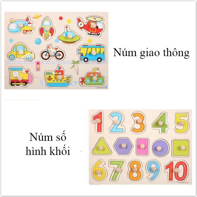 Bảng Núm Gỗ Cho Bé Bảng Núm Số Và Hình Khối Đồ Chơi Gỗ Thông Minh Kích Thước 22*15cm