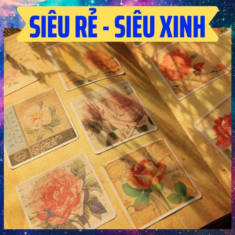 set 2 tấm sticker vintage - sticker post card vintage chủ đề hoa hồng - uni005