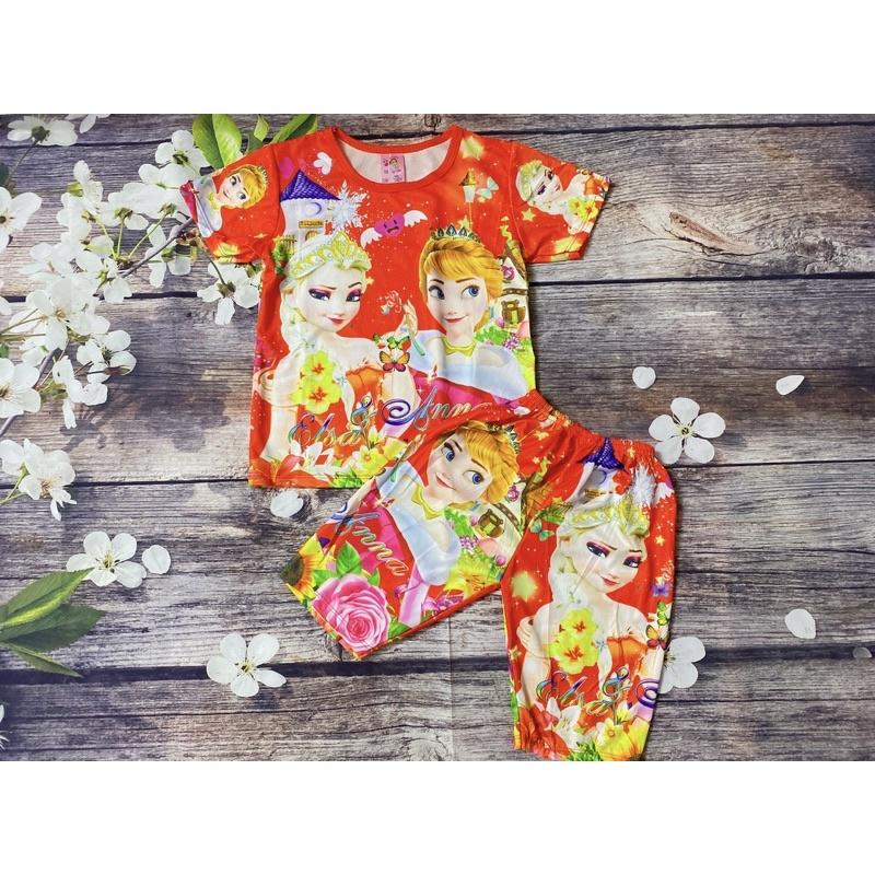 Bộ Thun Bé Gái Size 9-21Kg, 9 Tháng 5,5 Tuổi Công Chúa Elsa, In 3D Áo Quần Thun Lạnh Dễ Thương