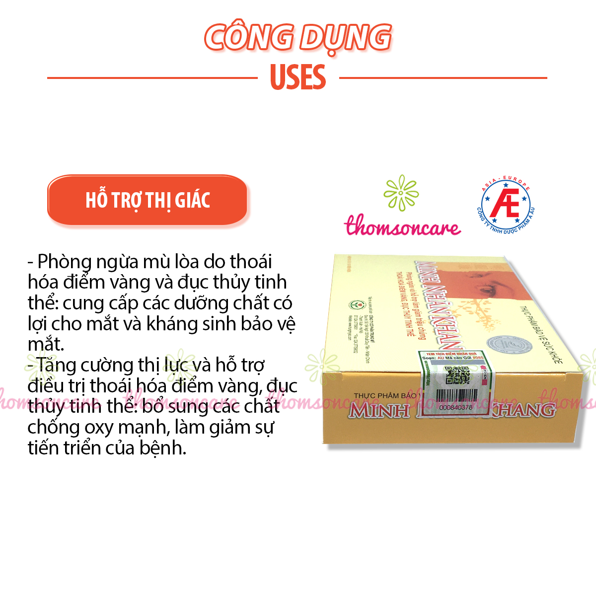 Minh nhãn khang - Có tem tích điểm chính hãng - Viên uống hỗ trợ giảm mỏi, mờ mắt, cận, loạn thị