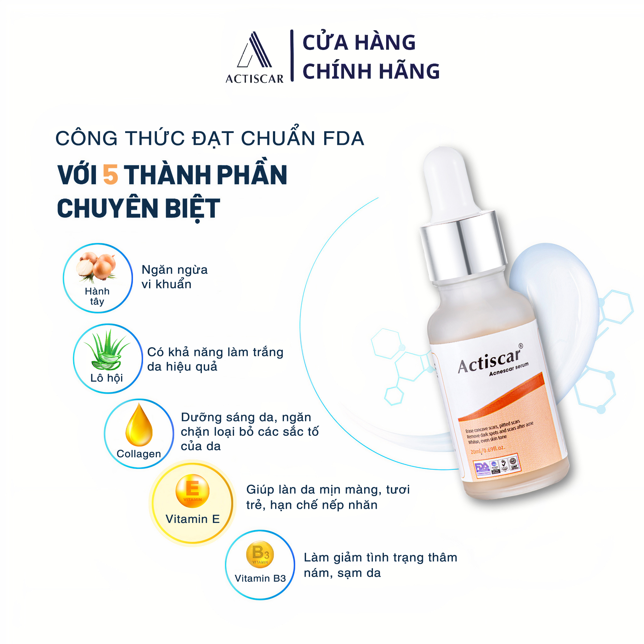 Serum Xóa Mờ Sẹo Lõm, Sẹo Rỗ Actiscar 20ml ( Màu cam)