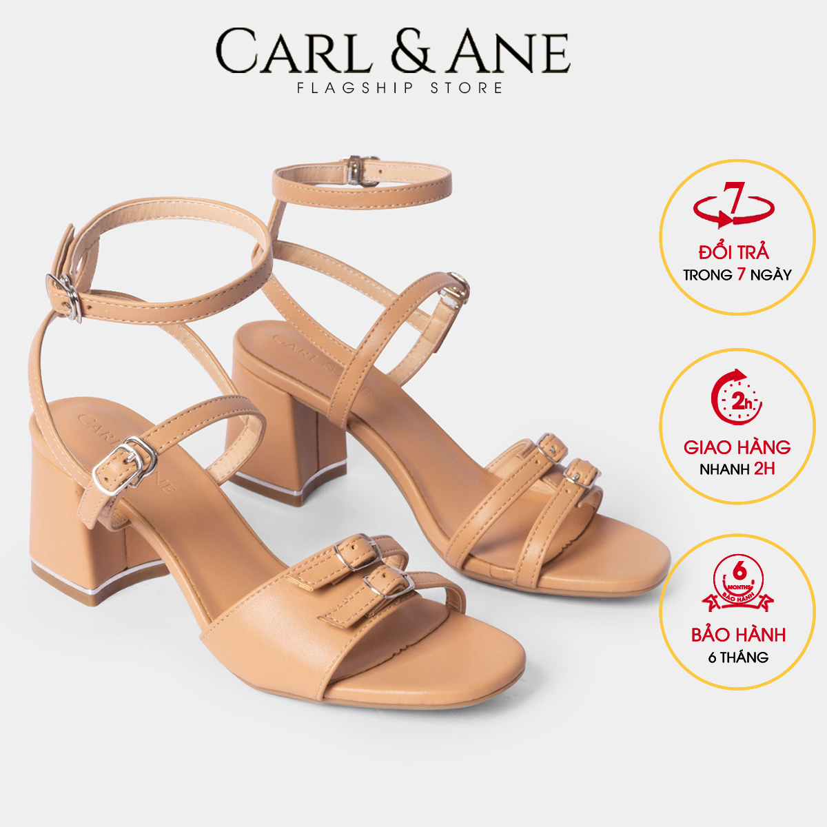 Giày sandal Erosska thời trang nữ quai ngang phối dây mảnh đính móc khóa tinh tế cao 6cm CS006