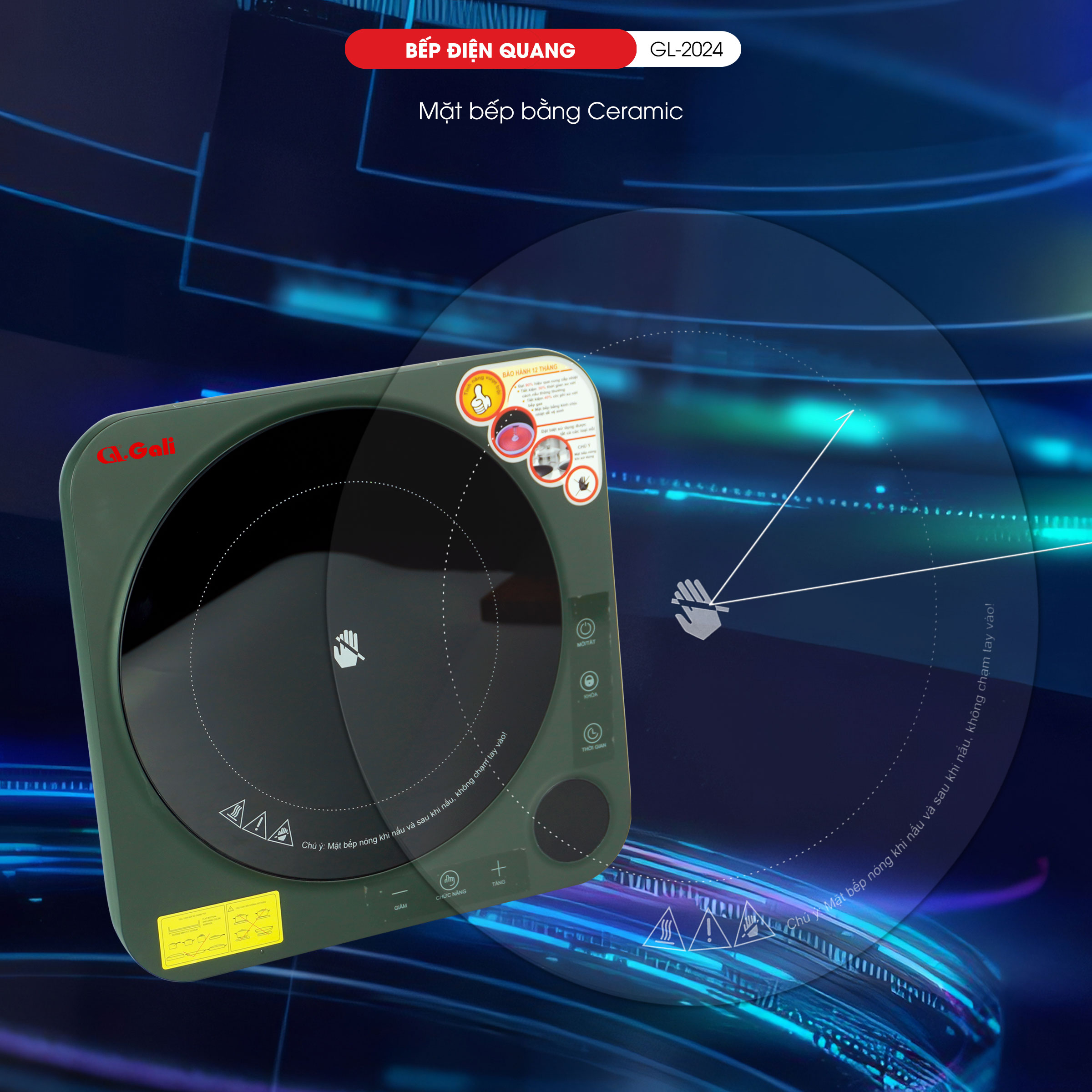 Bếp Điện Quang Gali GL-2024. Không kén nồi, dùng cho các loại nồi đáy bằng. Hàng chính hãng bảo hành 12 tháng