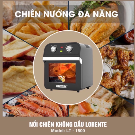 [Hàng Chính Hãng] Nồi chiên không dầu Dung tích 15Lit Lorente LT-1500, công suất 1600W