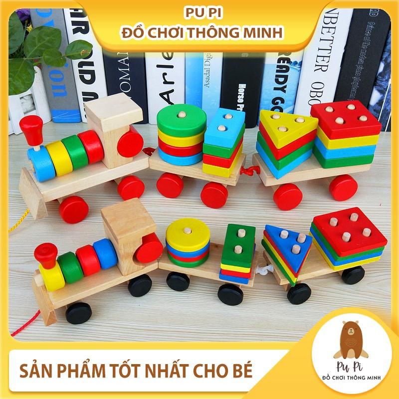 Đồ Chơi Đoàn Tàu Thả Hình Khối Bằng Gỗ Giúp Bé Phát Triển IQ