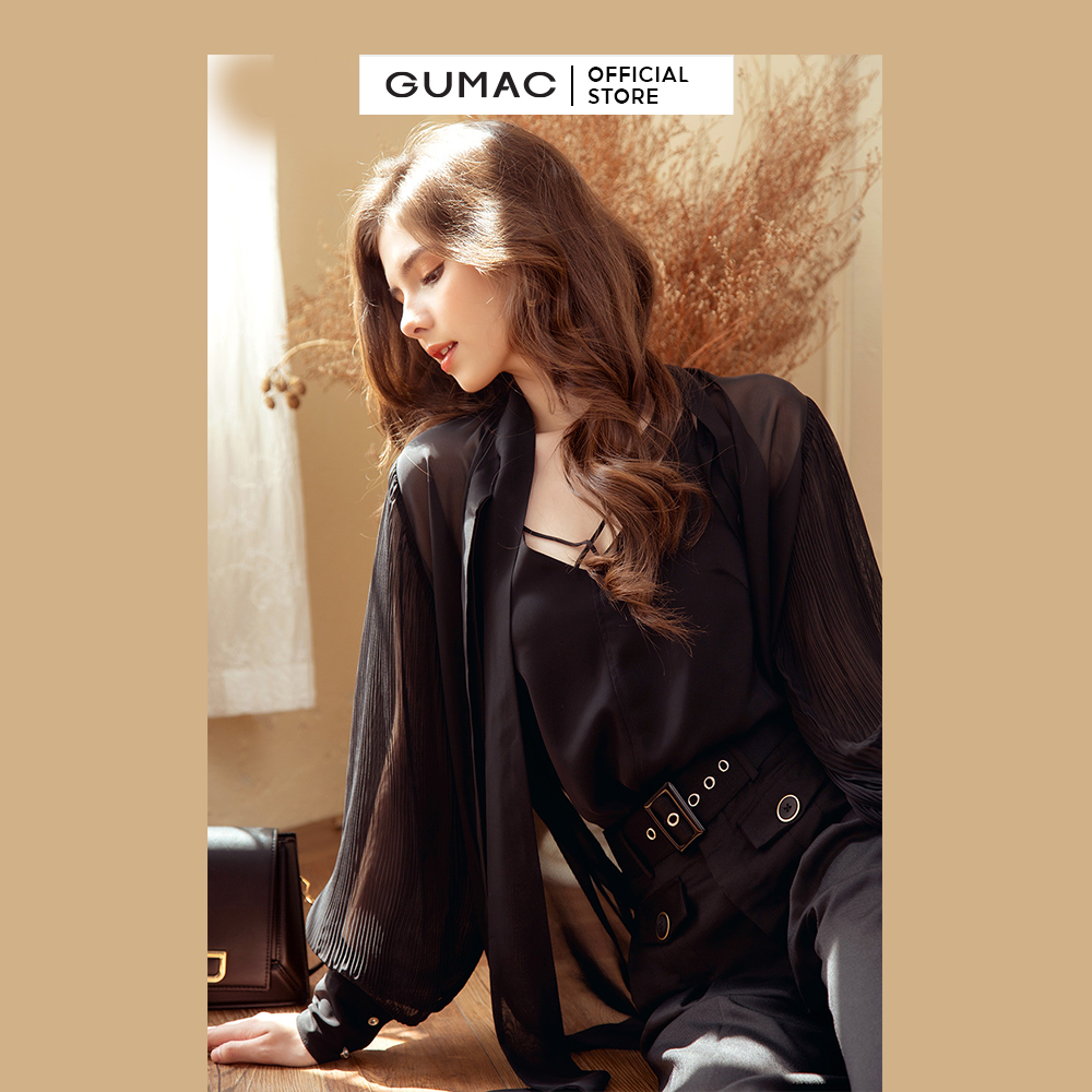 Đầm dáng xòe nữ GUMAC DB915 sơ mi thắt nơ