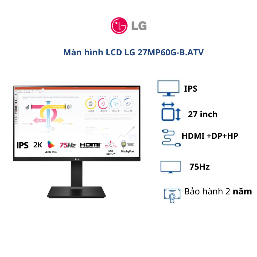 Màn hình LCD LG 27 inch 27MP60G-B.ATV (WFHD| IPS| 75Hz| HDMI+DP)- BH chính hãng 24 tháng/ Hàng chính hãng