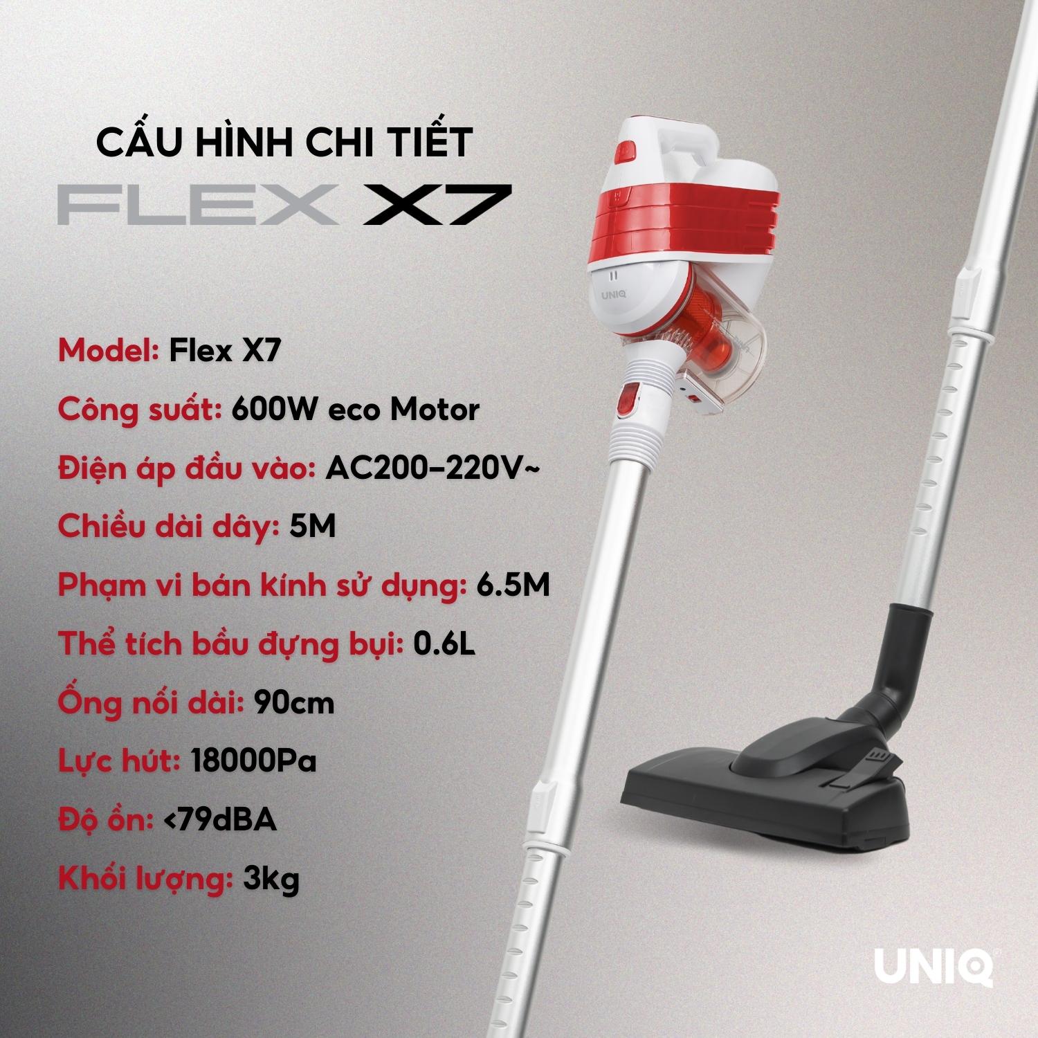 Máy Hút Bụi Cầm Tay UNIQ Flex X7 Đa Năng Gia Đình Mini Dây Dài 5m Hút Giường Đệm Nệm Sofa Xe Hơi Lực Hút Mạnh - Hàng Chính Hãng