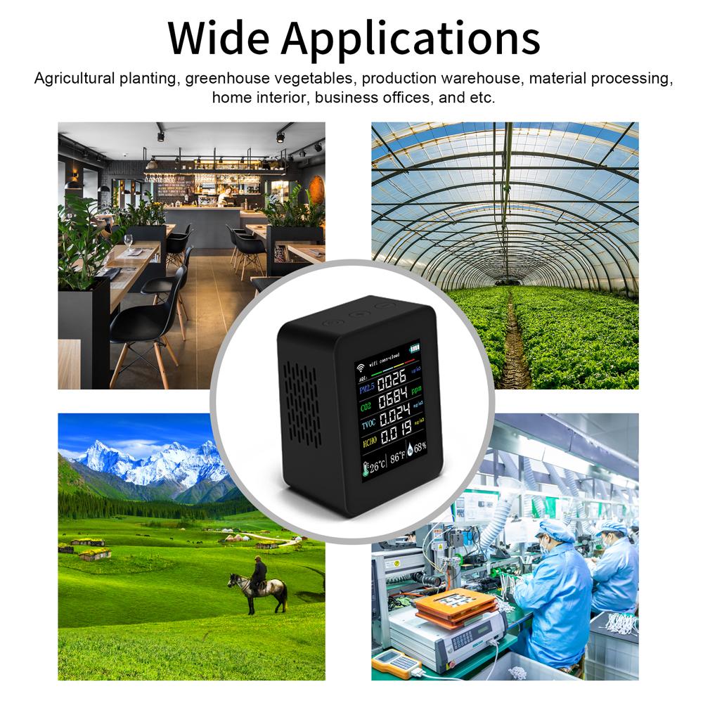 Tuya Wifi Portable Air Quality Meter 7in1 PM2.5 CO2 TVOC HCHO AQI Temperature Humidity Tester 2.8inch TFT Color Display Carbon Dioxide Detector Support Cellphone APP Control with Calendar Function