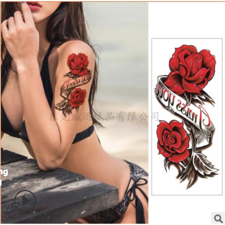 Hình xăm dán hoa hồng sắc xuân 15x21cm- mua 5 tặng tấm đồng size