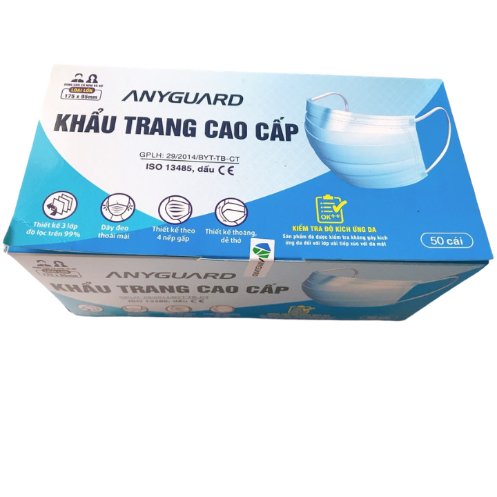 Khẩu trang y tế cao cấp ANYGUARD (ISO13485, FDA, CE), Hộp 50 cái