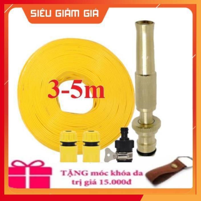 Bộ dây vòi xịt nước rửa xe, tưới cây . tăng áp 3 lần, loại 3m, 5m 206587 cút sập,nối nhựa đen+ tặng móc khoá