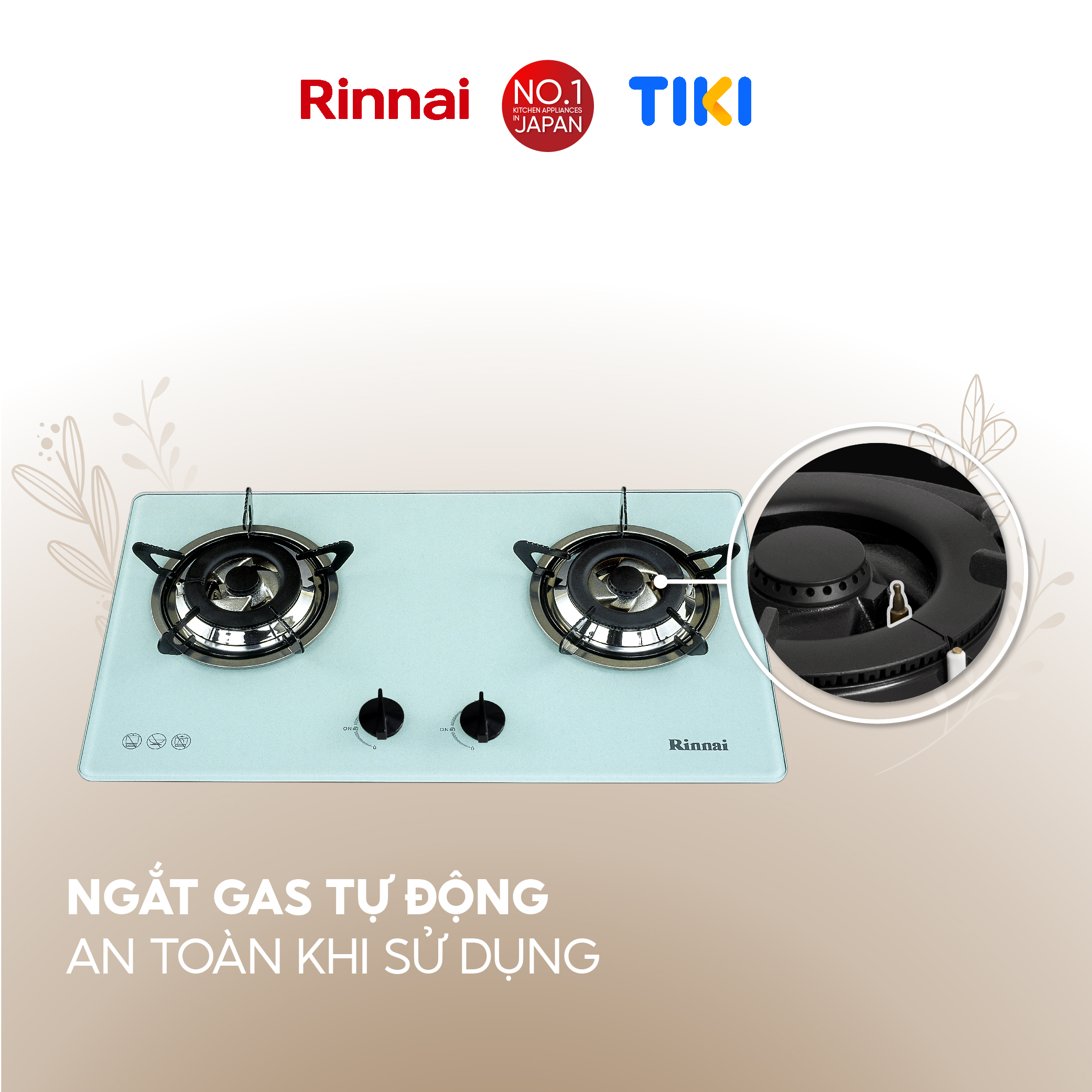 Bếp gas âm Rinnai RVB-2WGN mặt bếp kính và kiềng bếp men - Hàng chính hãng.