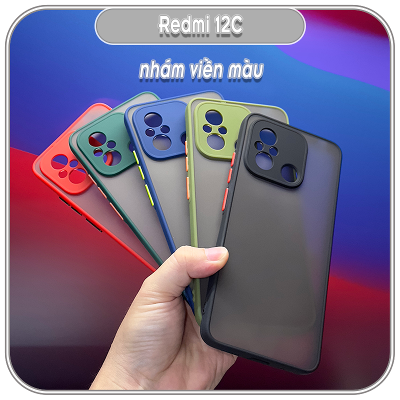 Ốp lưng cho Redmi 12C, nhám viền màu che camera