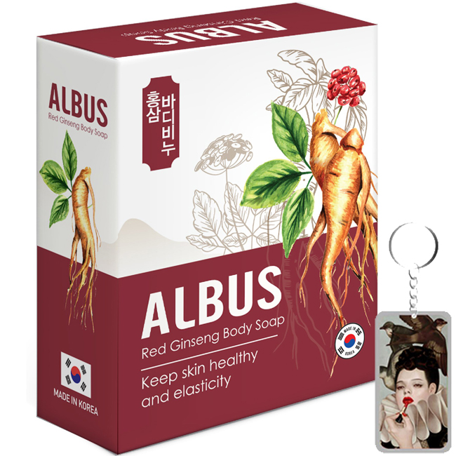 Xà bông tắm dưỡng da tinh chất Hồng Sâm giúp da khỏe mạnh, đàn hồi Albus Red Ginseng Hàn Quốc 100gr tặng móc khóa