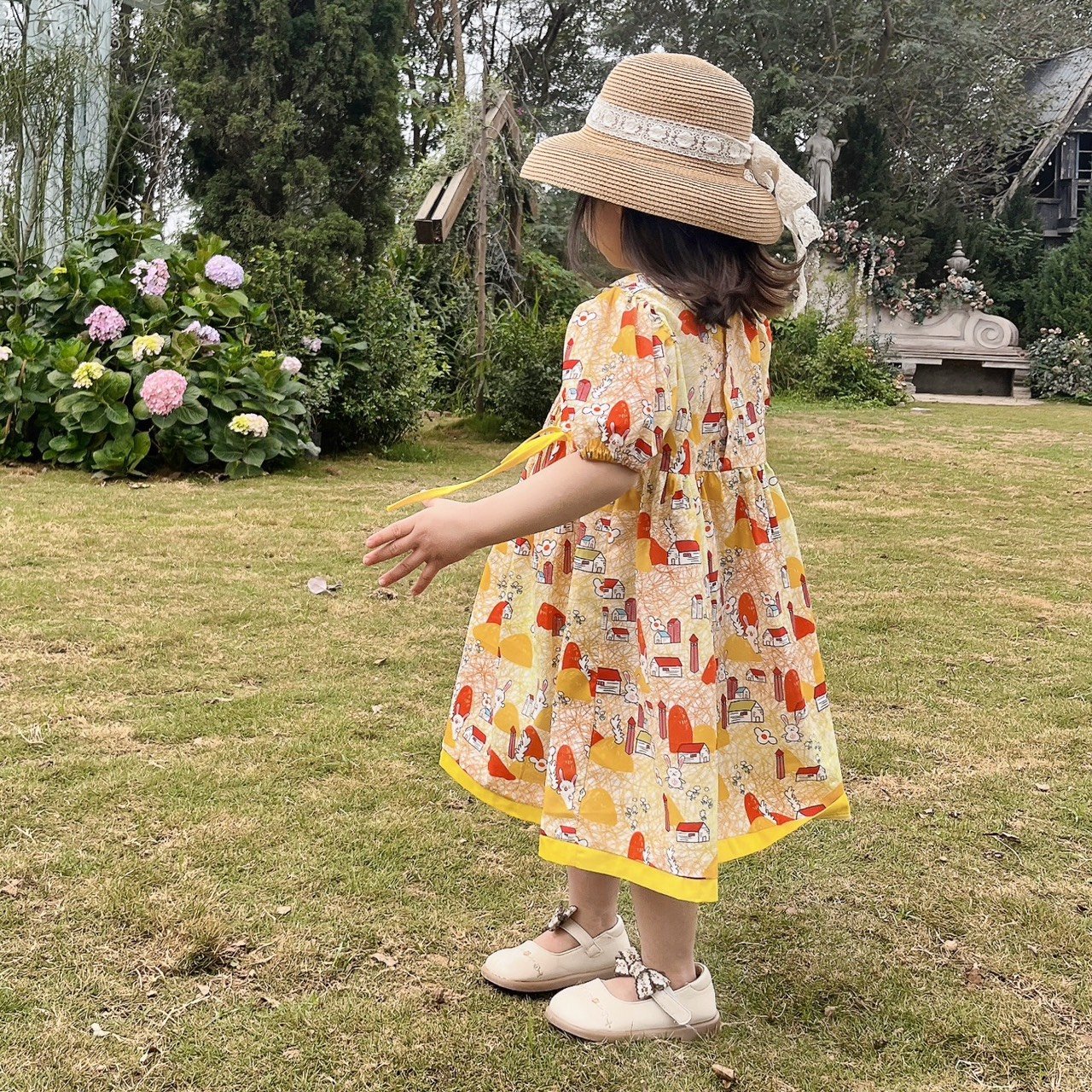 Váy bé gái 10-35kg tay bồng phối màu xinh xắn Baby-S, Đầm bé gái họa tiết thỏ siêu đáng yêu – SD101