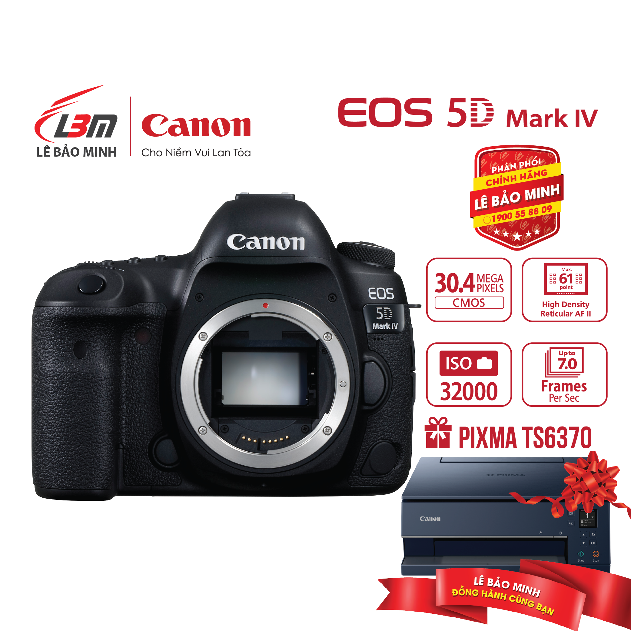 Máy ảnh Canon EOS 5D IV Body - Hàng Chính Hãng Lê Bảo Minh + KM Máy in ảnh phun màu Canon PIXMA TS6370