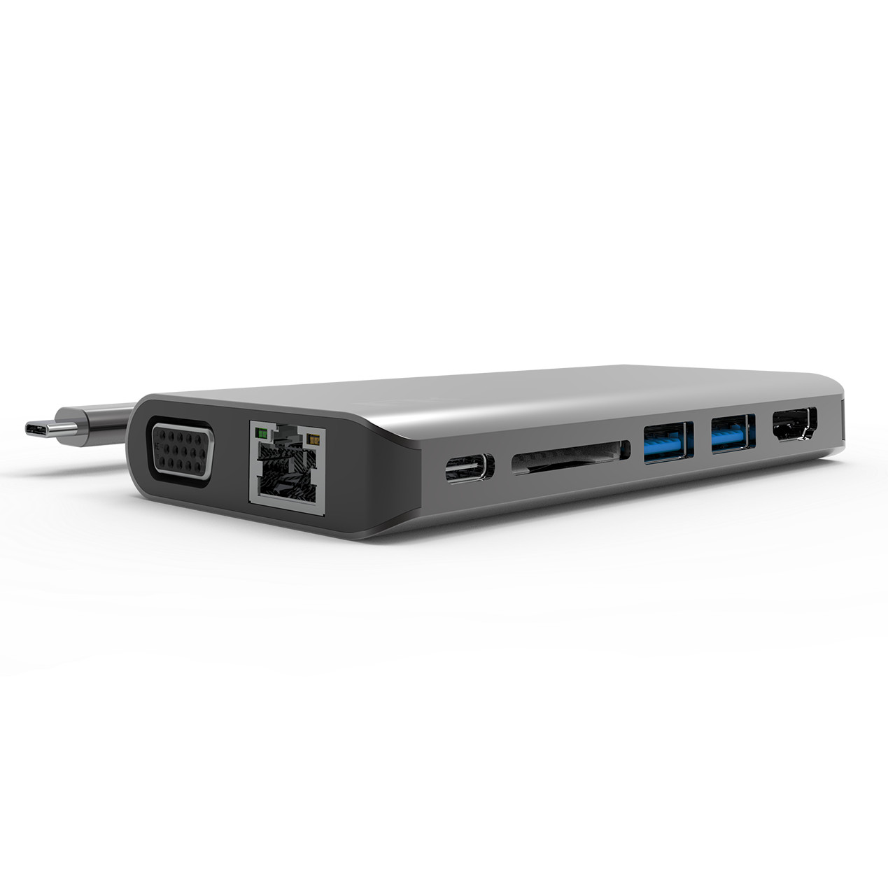 HUB USB Type-C Feeltek 8 Cổng HDMI /VGA / USB Type - C PD / USB 3.1 / SD Card / Jack 3.5mm - Hàng Chính Hãng