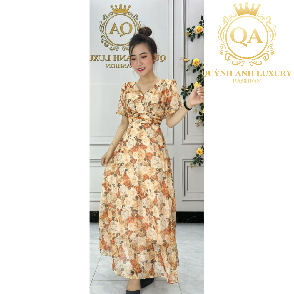 Đầm maxi đi biển cổ chữ V