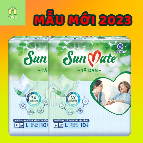 Combo 2 gói Tã/bỉm dán người lớn Sunmate mẫu mới size L10 miếng