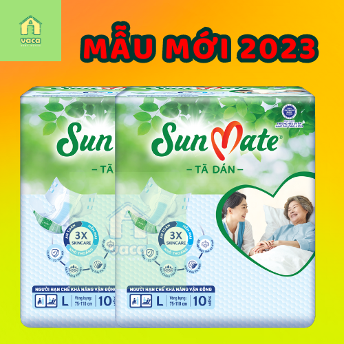 Combo 2 gói Tã/bỉm dán người lớn Sunmate mẫu mới size L10 miếng (ML10 cũ)