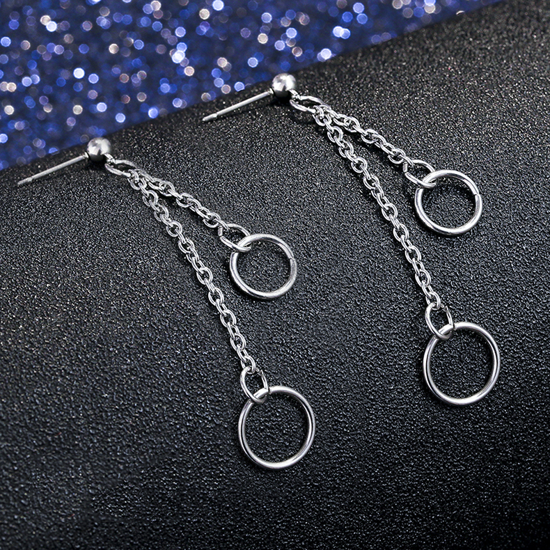 Bông tai khuyên tai idol sợi mắt xích mix nhiều vòng tròn to nhỏ