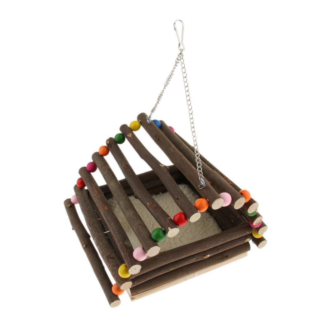 Wooden Pet Parrot Hammock Swing Toy Hamster Branch Playground For Bird Cage