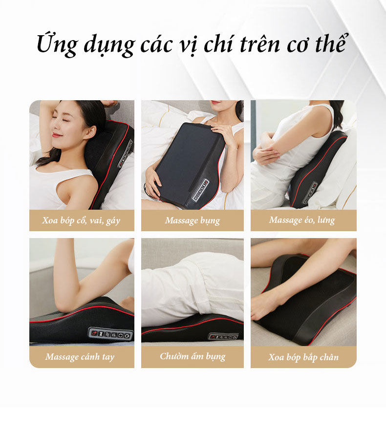 Gối Massage Hồng Ngoại Giúp Mát Xa Vai, Cổ, Gáy, Cột Sống Lưng Đa Năng Kết Hợp Với Chế Độ Rung Và Nhiệt, Chất Liệu Bọc Da Cao Cấp - Hàng Chính Hãng