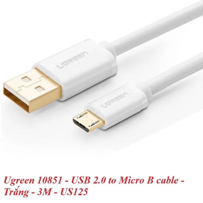 Ugreen UG10851US125TK 3M màu Trắng Cáp sạc truyền dữ liệu USB 2.0 sang MICRO USB lõi đồng - HÀNG CHÍNH HÃNG