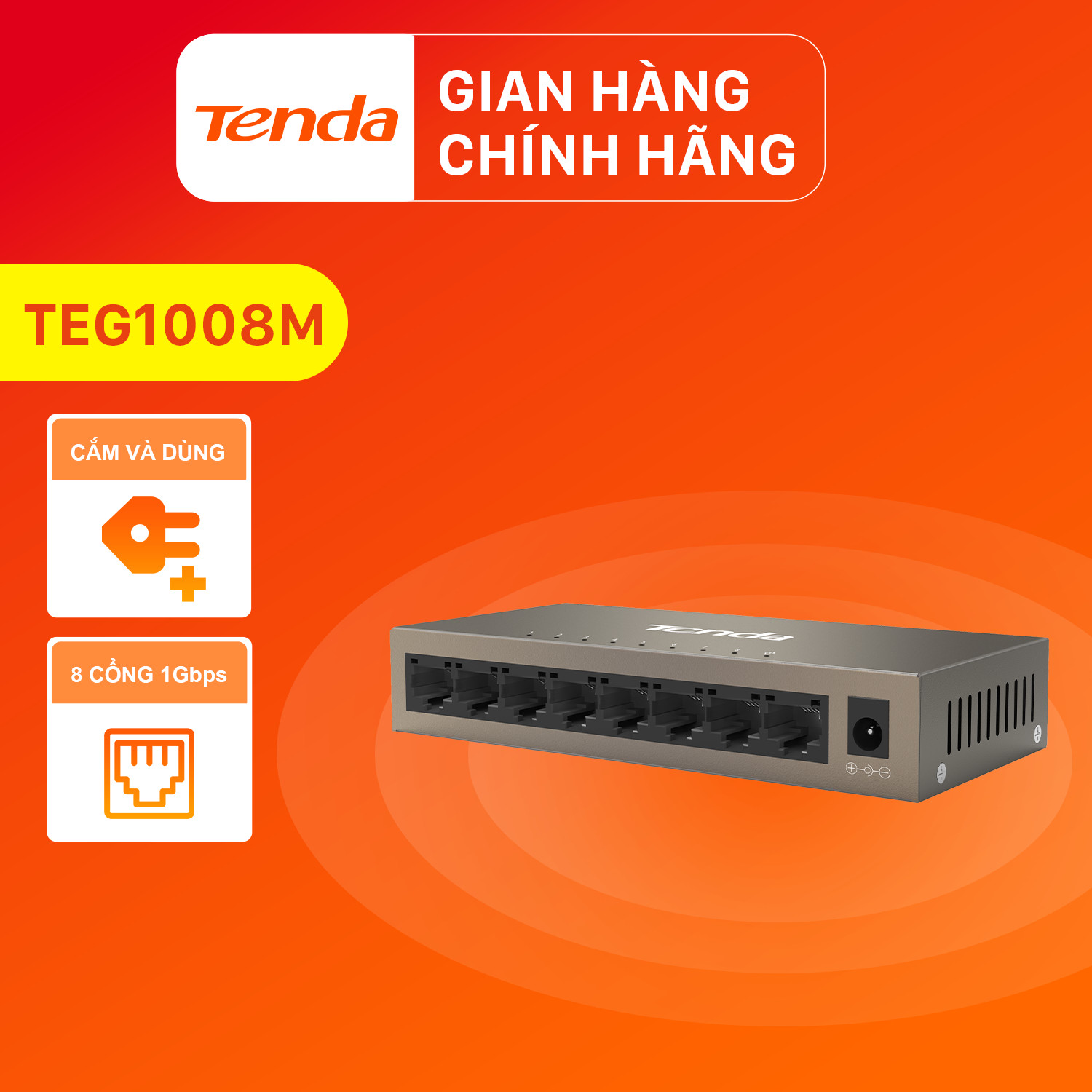 Bộ chia mạng Switch Tenda TEG1008M 8 cổng Ethernet 1000Mbps - Hàng Chính Hãng