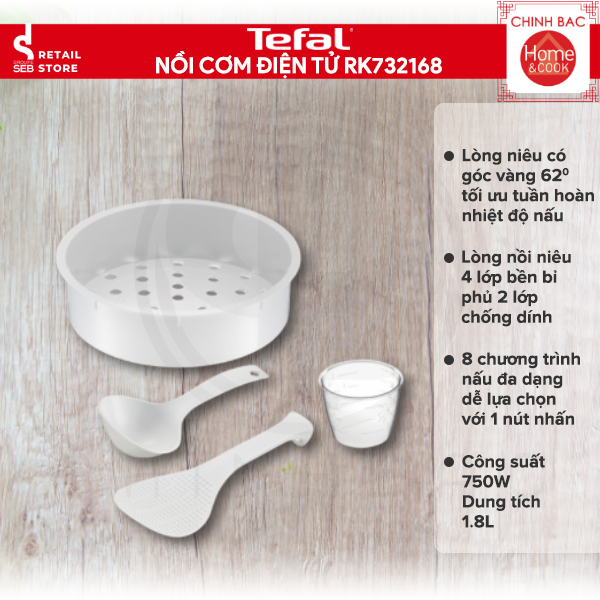Nồi cơm điện tử Tefal RK732168, Dung tích 1.8L, Công suất 750W - Hàng chính hãng