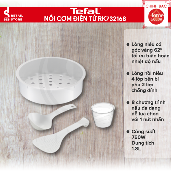 Nồi cơm điện tử Tefal RK732168, Dung tích 1.8L, Công suất 750W -  Hàng chính hãng